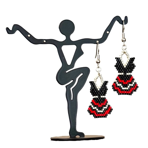 Hand Crafted Jewelry - Adorable handcrafted handwoven beaded can-can frilly dance dress drop earrings
